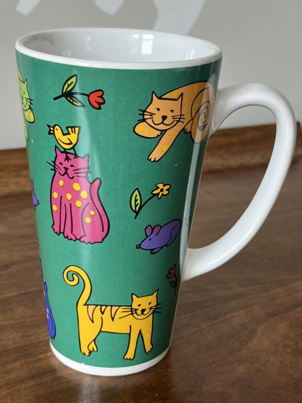 Vintage Riviera Van Beers Green Cat Mug Signature Housewares Tall Latte 15 oz